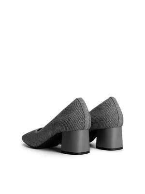 Burudani Flower Gray Knit Block Heel Pumps - Sleek Everyday Dress Shoes thumbnail 4