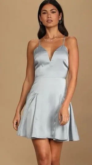 NEW!! Lulus A Dream Come True Light Blue Satin‎ Mini Dress thumbnail 1