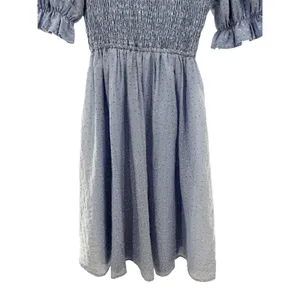JessaKae Light Blue Smocked Puff‎ Sleeve Floral Swiss Dot Midi Dress Small thumbnail 3