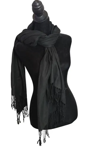 Pashmina Scarf Fringe Trim Wrap 100% Pashmina Black Unisex Adult thumbnail 1