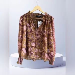 O.P.T. One Pretty Thing x Anthropologie Floral Smocked Balloon Sleeves Top thumbnail 2