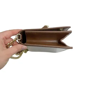 Faux Leather Brown Structured Gold Tone Horseshoe Chain Purse Bag thumbnail 3