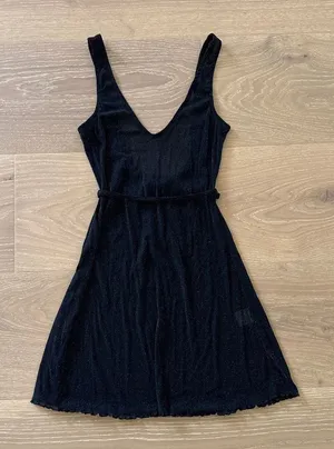 White Fox Mini Dress Sleeveless Sparkly V Neck Size S Black Silver thumbnail 1