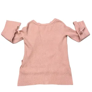Blush Pink Ribbed V Neck Bow Tie Bell Sleeve Oversized Sweater size Small thumbnail 7