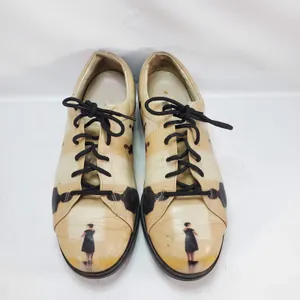 Icon Art Print Leather Oxford Shoes Womens 7.5 Beige‎ Gallery Lace Up USA Made thumbnail 2