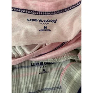Life is Good Steaming Mug Pajama Set Stripe Pants Tank Womens Medium thumbnail 3