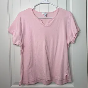 Charter Club women’s light pink v-neck cut short sleeve simple‎ tshirt large thumbnail 1