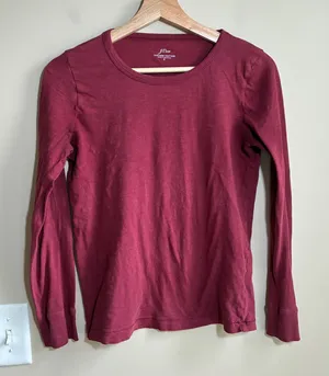 J.Crew Vintage Cotton Long Sleeve T-Shirt Size S Maroon Womens Slub Knit Tee thumbnail 1