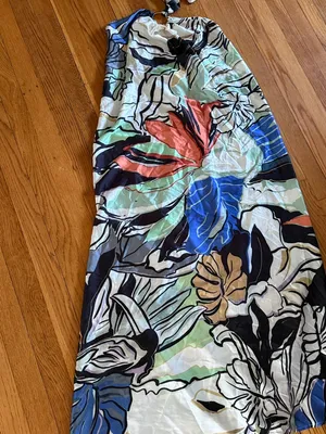 NWT ELAN Botanical Print Ring Halter Neck A-Line Maxi Dress Resortwear S thumbnail 6