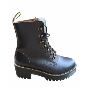 Dr Martens Leona Platform Black Leather Lace Up Combat Boot Women Docs Chunky thumbnail 2