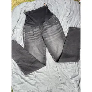 Maternity Skinny Jeans Over Belly Panel Faded Black Stretch Denim Pants thumbnail 2