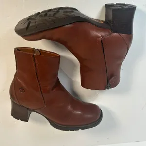 Timberland 62318 Brown Leather Side Zip‎ Ankle Boots Block Heel Womens 6.5 M thumbnail 7