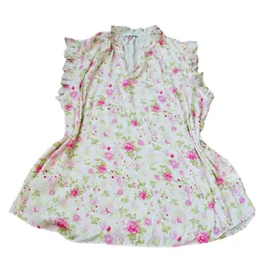 Maison d’Amelie Pink Floral Blouse Ruffle Trim Cottagecore Feminine Casual thumbnail 1