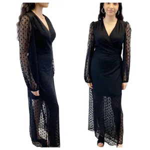 NEW Yumi Kim Womens‎ M Wicked Game Wrap Dress Black Swiss Dot Maxi Sheer Witchy thumbnail 2