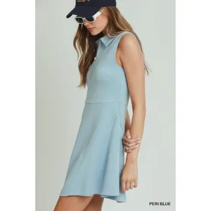 Umgee‎ Collared Quarter Zip Tennis Dress - Peri Blue - Small thumbnail 3