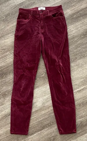 Reformation Rebecca pants fitted slim skinny leg velvet velour red burgundy 28 thumbnail 1