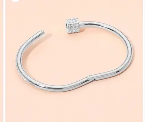 Stainless Steel Stone Accent Hinged Bangle Bracelet Silver thumbnail 2
