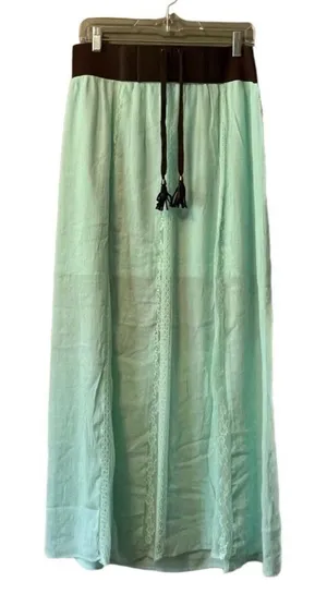 Blue Lace‎ Lined Maxi Skirt Bohemian Western Peasant Cottage Size Measured thumbnail 1