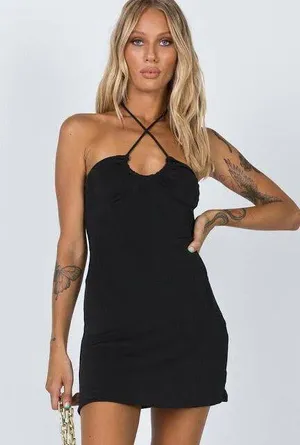 Princess Polly Pazia Halter Mini Dress Black thumbnail 1