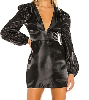 Majorelle black shiny long sleeve dress thumbnail 2