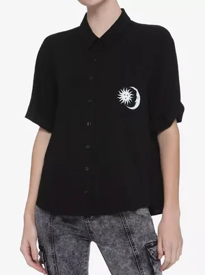 Hot Topic Skull Salem Oversized Button Shirt Womens S Black Goth Witch Moon thumbnail 1