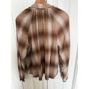 Blu Pepper Pullover Collared Top Faux Button Front Brown Plaid Size S thumbnail 5