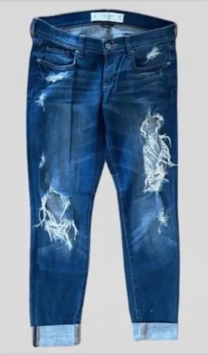 Abercrombie & Fitch Medium Wash Ripped Perfect Stretch Jeans Women Size 4R thumbnail 1