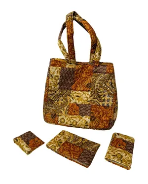 Daren's Bags Quilted Patchwork Tote Purse with Accessories Brown Yellow Orange‎ thumbnail 1
