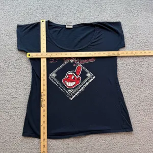 Cleveland Indians Campus Lifestyle Navy Blue Chief Wahoo Rhinestone Tee M thumbnail 3
