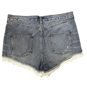 Free People Jean Shorts Denim Lace Hem Size 29 Distressed Festival Boho Country thumbnail 2