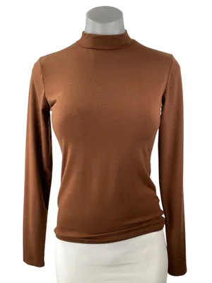 Reformation Bailey Women Brown Long Sleeve Mock Neck Inner Layer Knit Top Size S thumbnail 1