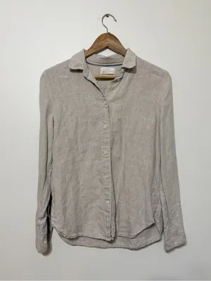 J. CREW Baird McNutt Irish Linen Button Shirt Khaki Coastal Beige Preppy Size 4 thumbnail 2