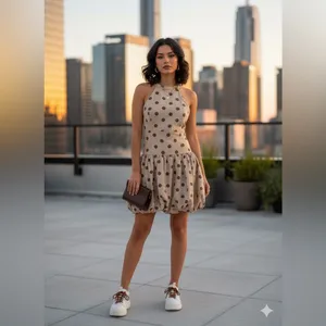 Klesis Vault 206 Taupe Polka Dot Halter Bubble Hem Mini Dress - Size M thumbnail 6