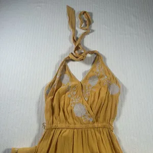 American Eagle Jumpsuit Small Yellow Embroidered Halter Wide Leg Boho Summer thumbnail 6