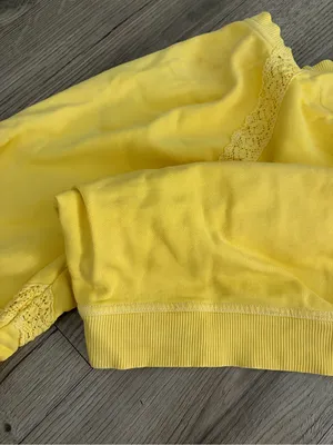 Aerie Hey Crochet Vintage Fade Sunny Yellow Sweatshirt Balloon Sleeves Large thumbnail 8