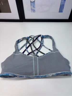 Lululemon Free To Be Bra (Wild) featuring a blue and white abstract blurry print thumbnail 6