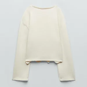 ZARA Beige Ecru Crocheted‎ Long Sleeve Sweater Sweatshirt Top Shirt Size Small thumbnail 7