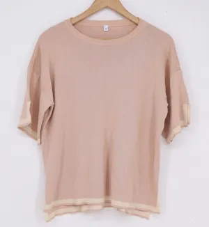 Fashion Peach Short Sleeve Knit Sweater Top Contrast Trim Size M thumbnail 1