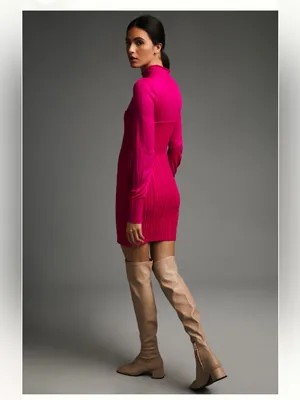 By Anthropologie Turtleneck Sweater Dress Size XXS Petite Pink thumbnail 2