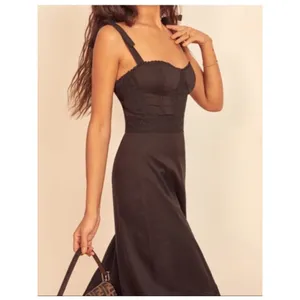 Reformation Noa Organic Cotton Midi Dress in Black 2 NEW thumbnail 3