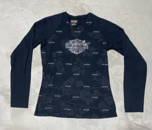 Harley Davidson L/S Graphic Tee Bedazzled Women's SZ M USA Missouri MO Villa thumbnail 1