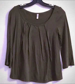 Old Navy Olive Green Swing Top Pleating Detail Scoop Neck 3/4 Sleeve Women Sz M thumbnail 1