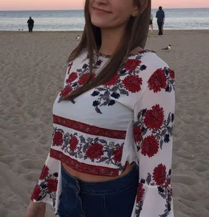 Floral Bell Sleeve Crop Blouse Multi thumbnail 1