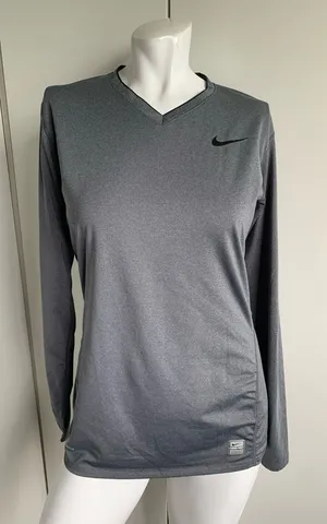 Nike Pro size Large fitted long sleeve gray compression shirt thumbnail 1