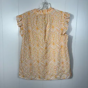 LOFT Orange Embroidered Paisley Printed Ruffle Sleeve Tassel Tie Top Small S thumbnail 5