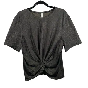 Lululemon Women's 12 Black and Gold Metallic Crescent Spark Athletic Tee Top thumbnail 2