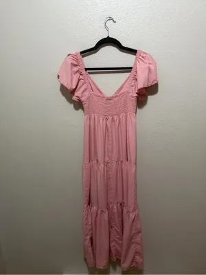 Billabong Last Light Dress Pink Size Large Flutter Sleeve Midi Boho thumbnail 7