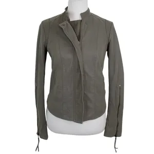 FREE PEOPLE Cool & Clean Faux-Leather Jacket Ribbed Knit Insets Zip Cuffs Size thumbnail 11