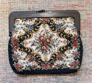 Vintage Needlepoint Clutch Black thumbnail 1