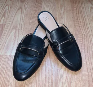 Women’s Black Slip On Mules Flats with Gold Buckle thumbnail 2